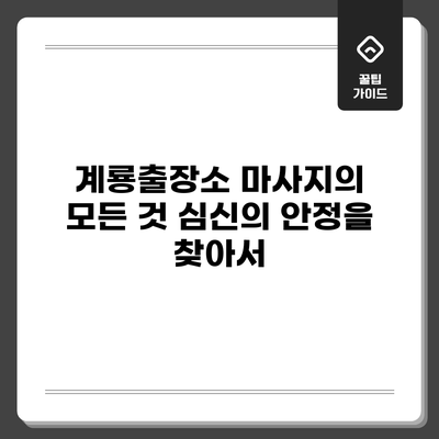 계룡출장소 마사지의 모든 것: 심신의 안정을 찾아서
