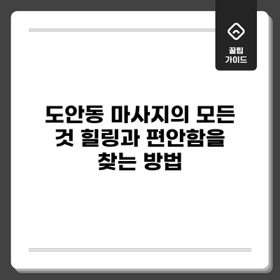 도안동 마사지의 모든 것: 힐링과 편안함을 찾는 방법