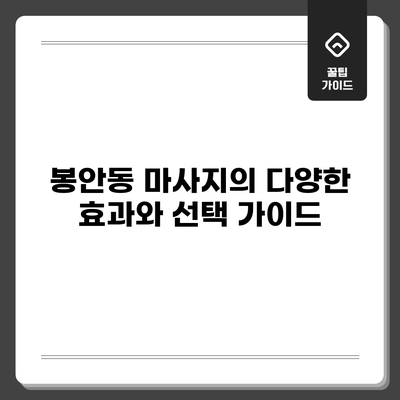 봉안동 마사지의 다양한 효과와 선택 가이드