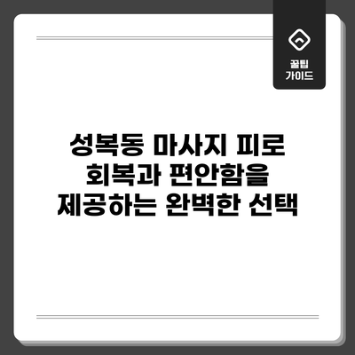 성복동 마사지: 피로 회복과 편안함을 제공하는 완벽한 선택